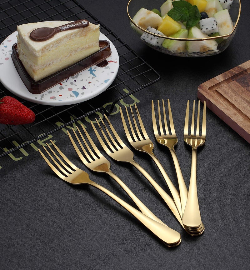 Kyraton Gold Dinner Forks - 6 Piece Set, Stainless Steel, 8.17 Inch, Titanium Plated Wedding Silverware - Image 3